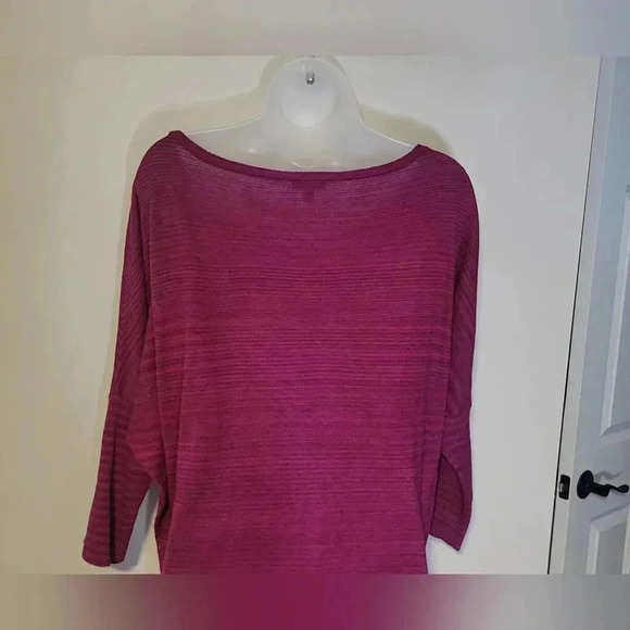 Express Womens Pullover Top Dolman Sleeve Open Knit Sz. Sm dark fuchsia w stripe - Picture 8 of 9